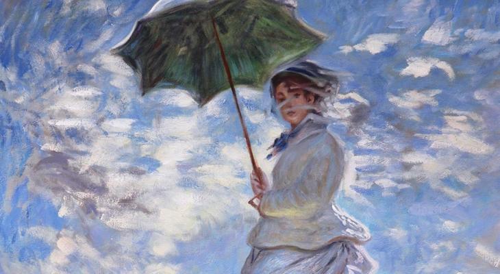 Painting of someone with an umbrella