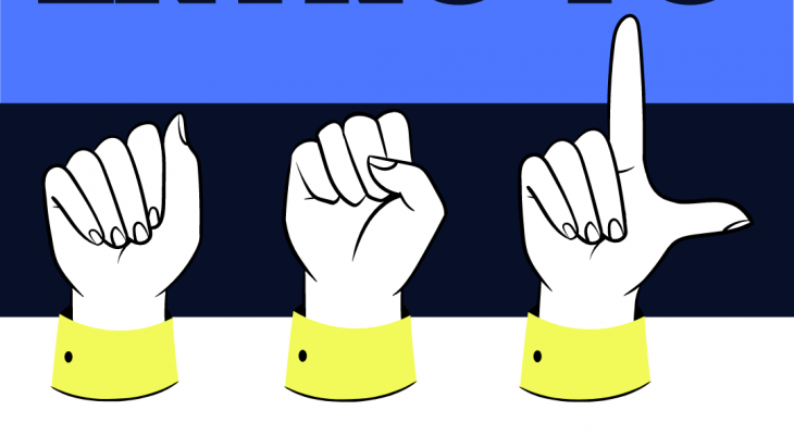 three cartoon hands spelling out ASL with the words "intro to asl" written above and below
