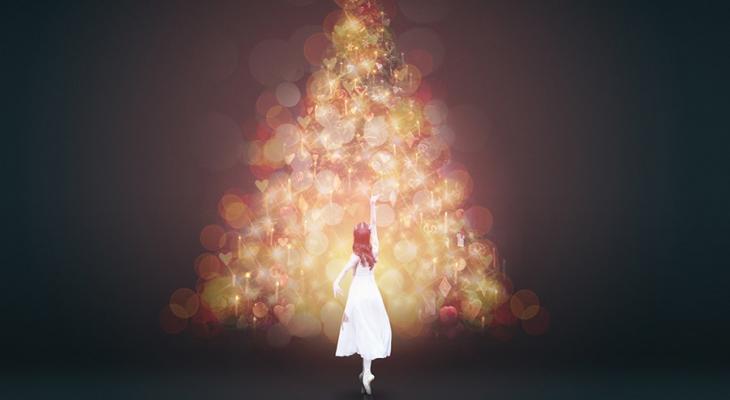 The Royal Ballet's The Nutcracker dancer and Christmas tree