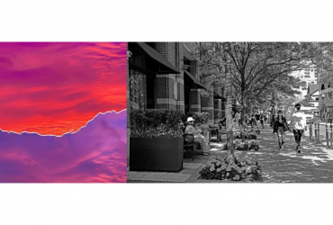 Capturing the Moment: two photography works - pink landscape, abstracted / street view in black and white