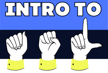 three cartoon hands spelling out ASL with the words "intro to asl" written above and below