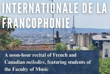 The text "Journée Internationale de la Francophonie" is overtop a paris skyline.