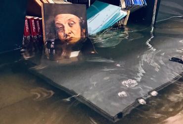 Painting and other artifacts immersed in water after the Venice floods of 2019.