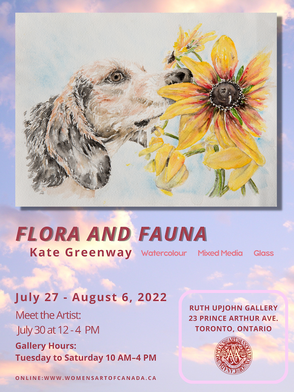 Watercolour painting with puppy and a flower