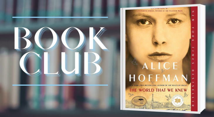 the words "BOOK CLUB" written in large font next to a photo of the cover of "the world that we knew" by alice hoffman
