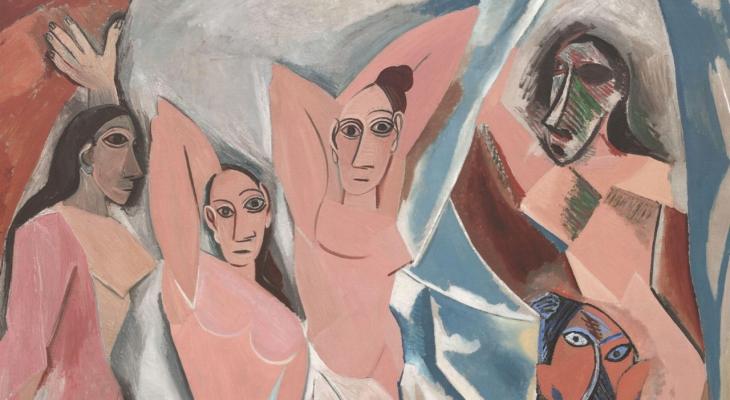 Picasso painting of four figures and a face