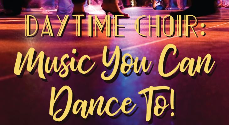 Florescent dance floor with text: daytime choir, music you can dance to