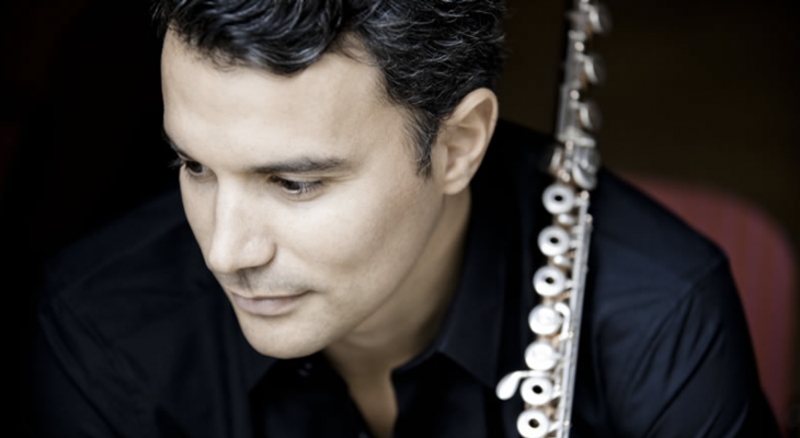 Flautist Julien Beaudiment with a flute