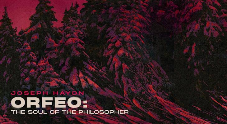 The name of the opera appears over a red tinted black and white image of a forest.