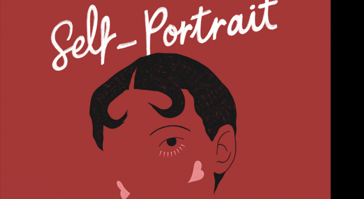 an image of a self-portrait with the words "self-portrait mastery" written in script around the face with the time and date written below