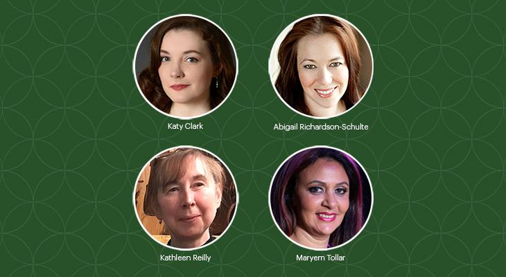 Headshots of the panelists for Tafel Talks: Music in the Key of Green. From left to right: Katy Clark; Abigail Richardson-Schulte; Kathleen Reilly; and Maryem Tollar
