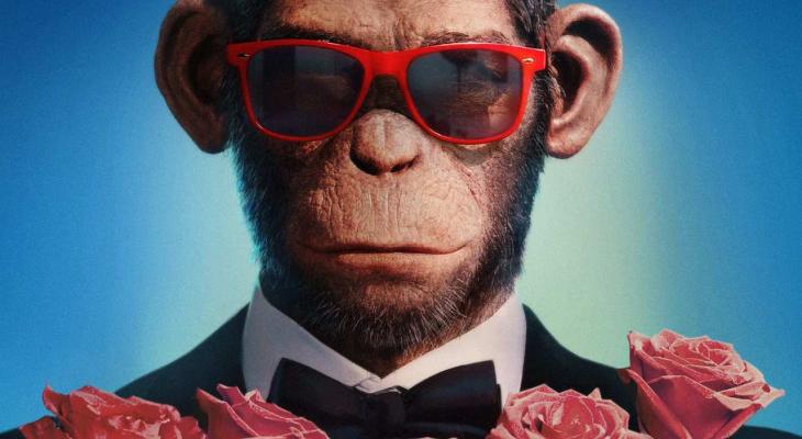 A portrait of Robbie Williams as portrayed by an AI chimpanzee.