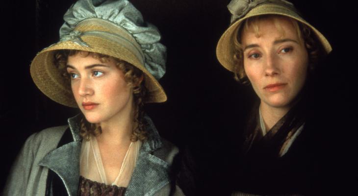 Kate Winslet and Emma Thompson in period dress as Marianne and Elinor Dashwood.