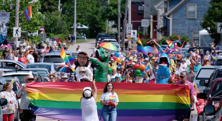 A Pride parade in a small town.
