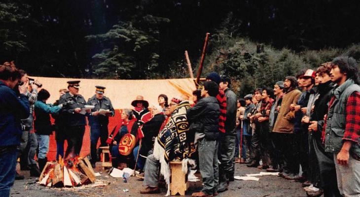 A group of Haida people stand up to demand their land be protected.