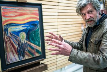 Person looking at painting