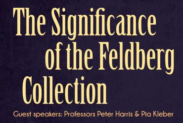 Two paintings on a dark purple background with text: the significance of the feldberg collection. 