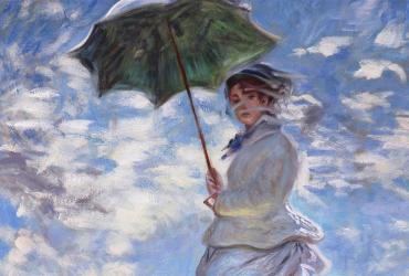 Painting of someone with an umbrella