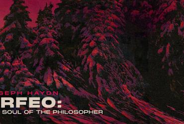 The name of the opera appears over a red tinted black and white image of a forest.