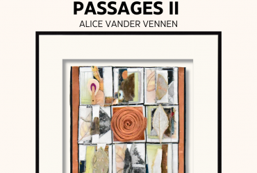 collage of the artist's work with the name of the artist and exhibit overtop