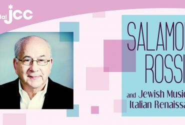 Photograph of lecturer Joseph Gilbert with text Salamone Rossi and Jewish Music in the Italian Renaissance