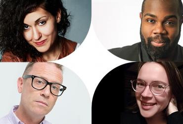 Tafel Talks: Music as Resistance moderator and panelists, headshots in montage with a white diamond in the centre.