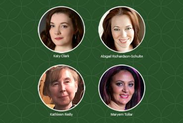 Headshots of the panelists for Tafel Talks: Music in the Key of Green. From left to right: Katy Clark; Abigail Richardson-Schulte; Kathleen Reilly; and Maryem Tollar
