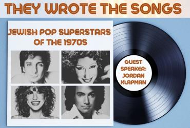 a collage of 70s jewish popstars superimposed on an album cover with the time and date of the program listed above and below