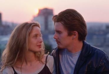 Julie Delpy and Ethan Hawke against a Vienna sunset.