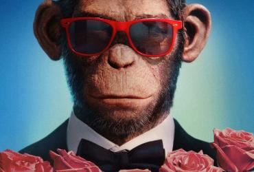 A portrait of Robbie Williams as portrayed by an AI chimpanzee.