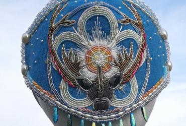Close-up of a decorated face mask