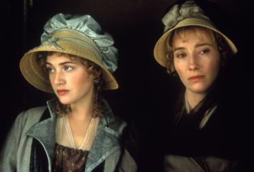 Kate Winslet and Emma Thompson in period dress as Marianne and Elinor Dashwood.