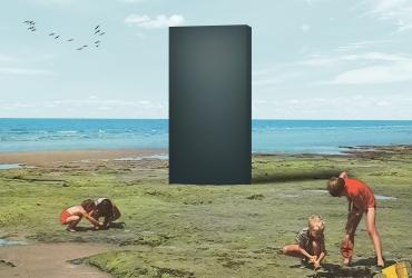 Surreal collage art piece, with text says The Women's Art Association of Canada presents "DIG GOUT THE SKY", Art exhibition by Alexander Hernandez.